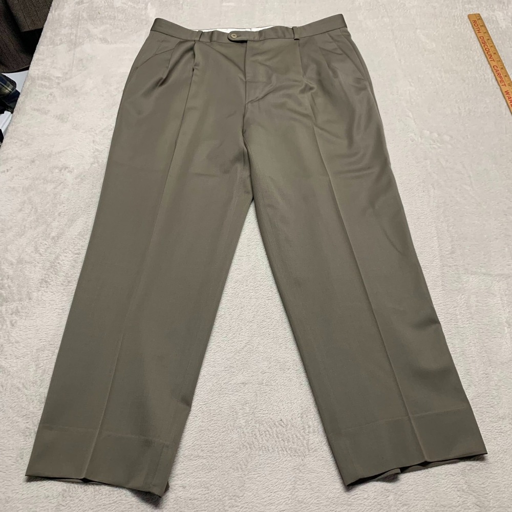 Zanella Pants Mens 36X32 Green 100% Virgin Wool Pleated Dress Trouser Italy